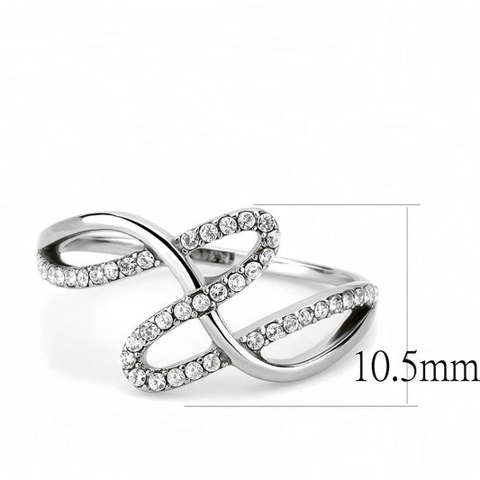 DA265 - High polished (no plating) Stainless Steel Ring with AAA Grade CZ in Clear