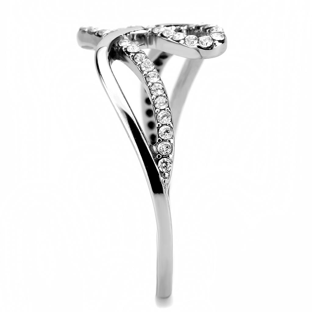 DA265 - High polished (no plating) Stainless Steel Ring with AAA Grade CZ in Clear