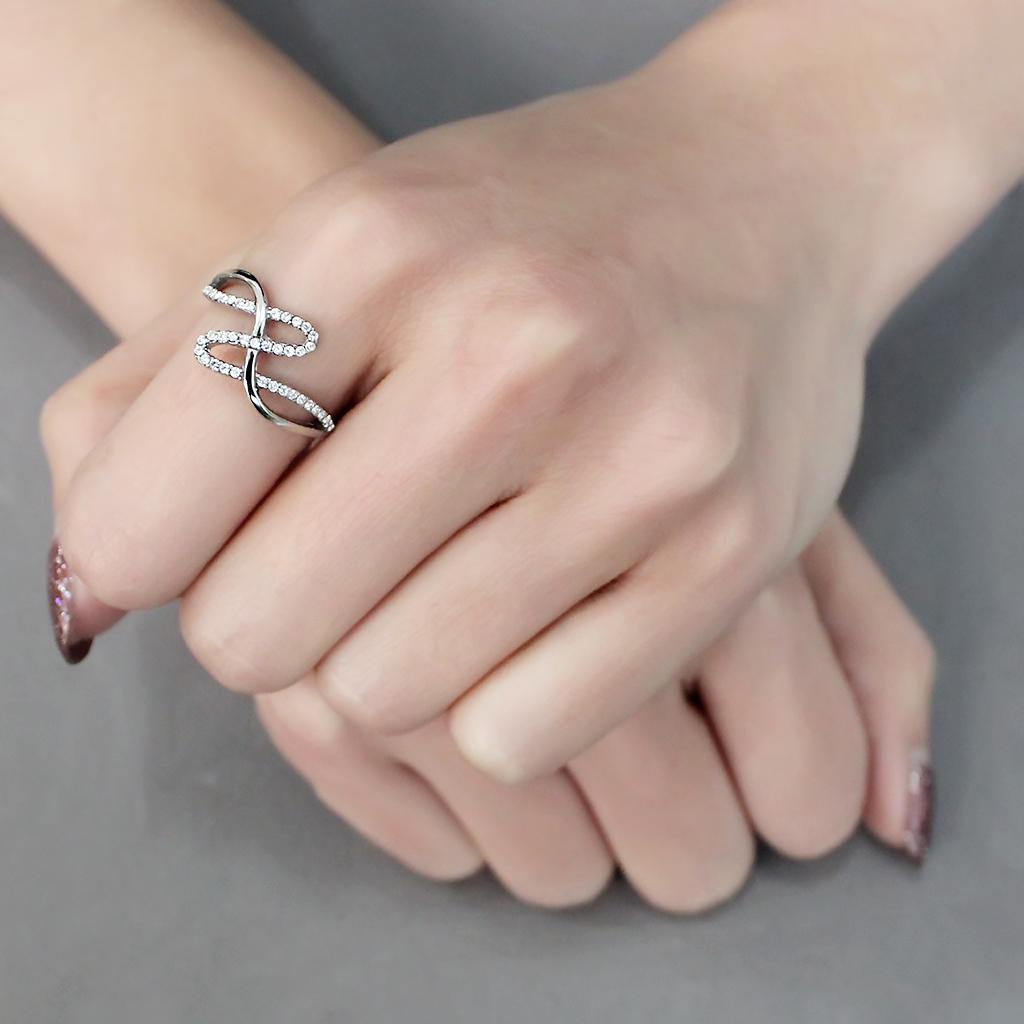 DA265 - High polished (no plating) Stainless Steel Ring with AAA Grade CZ in Clear