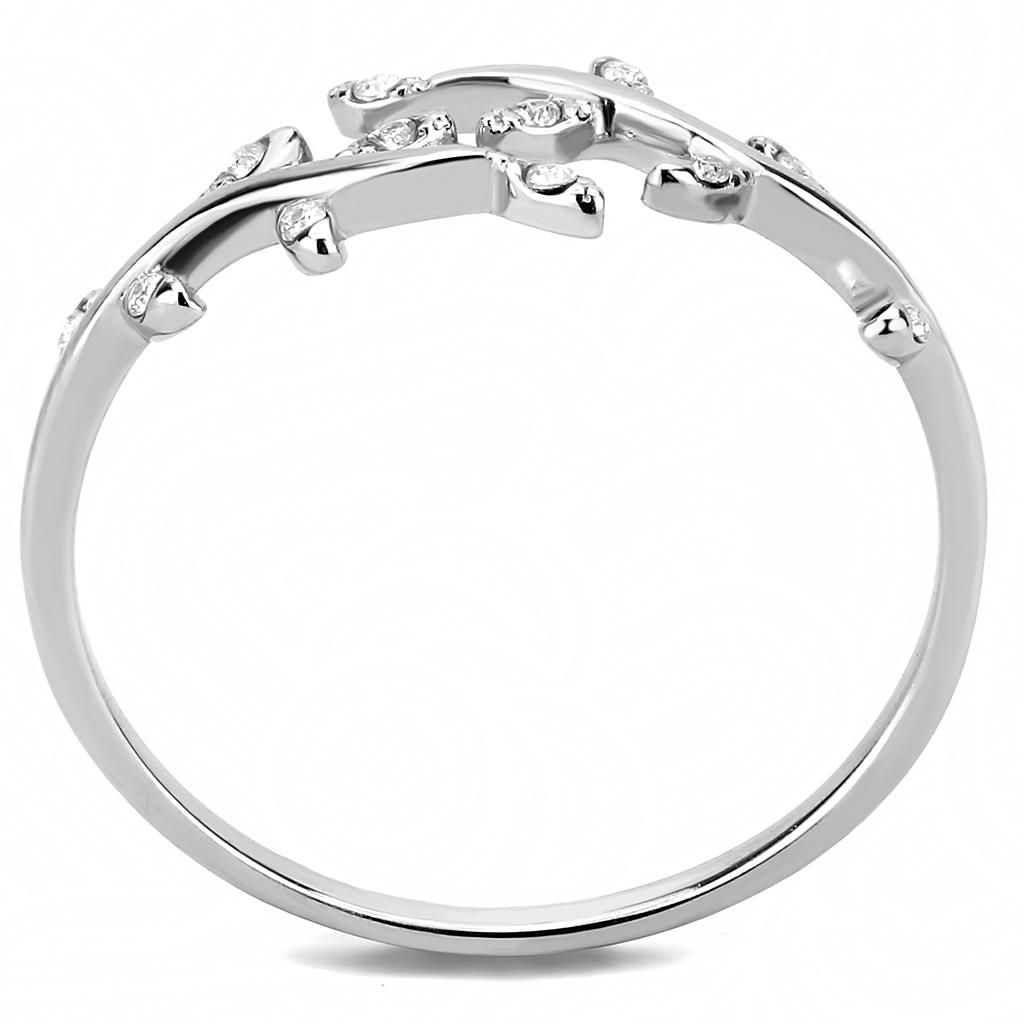DA266 - High polished (no plating) Stainless Steel Ring with AAA Grade CZ in Clear