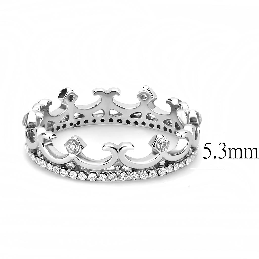 DA267 - High polished (no plating) Stainless Steel Ring with AAA Grade CZ in Clear