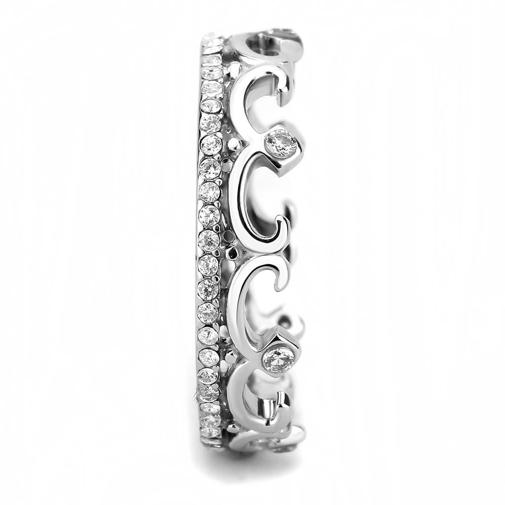 DA267 - High polished (no plating) Stainless Steel Ring with AAA Grade CZ in Clear