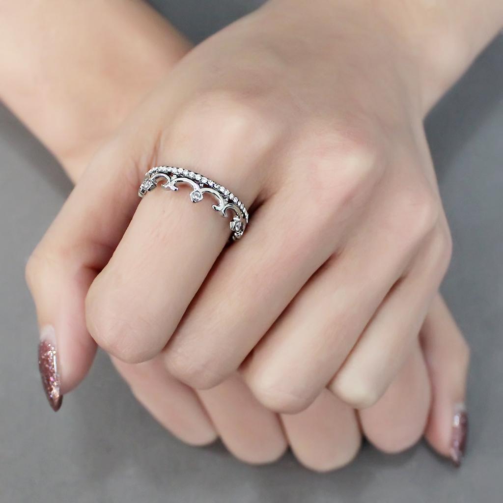 DA267 - High polished (no plating) Stainless Steel Ring with AAA Grade CZ in Clear