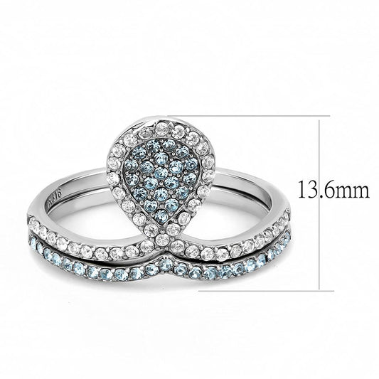 DA268 - High polished (no plating) Stainless Steel Ring with AAA Grade CZ in Sea Blue