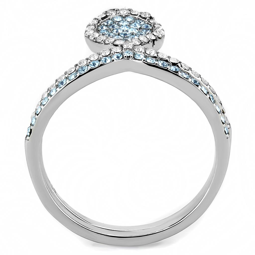 DA268 - High polished (no plating) Stainless Steel Ring with AAA Grade CZ in Sea Blue