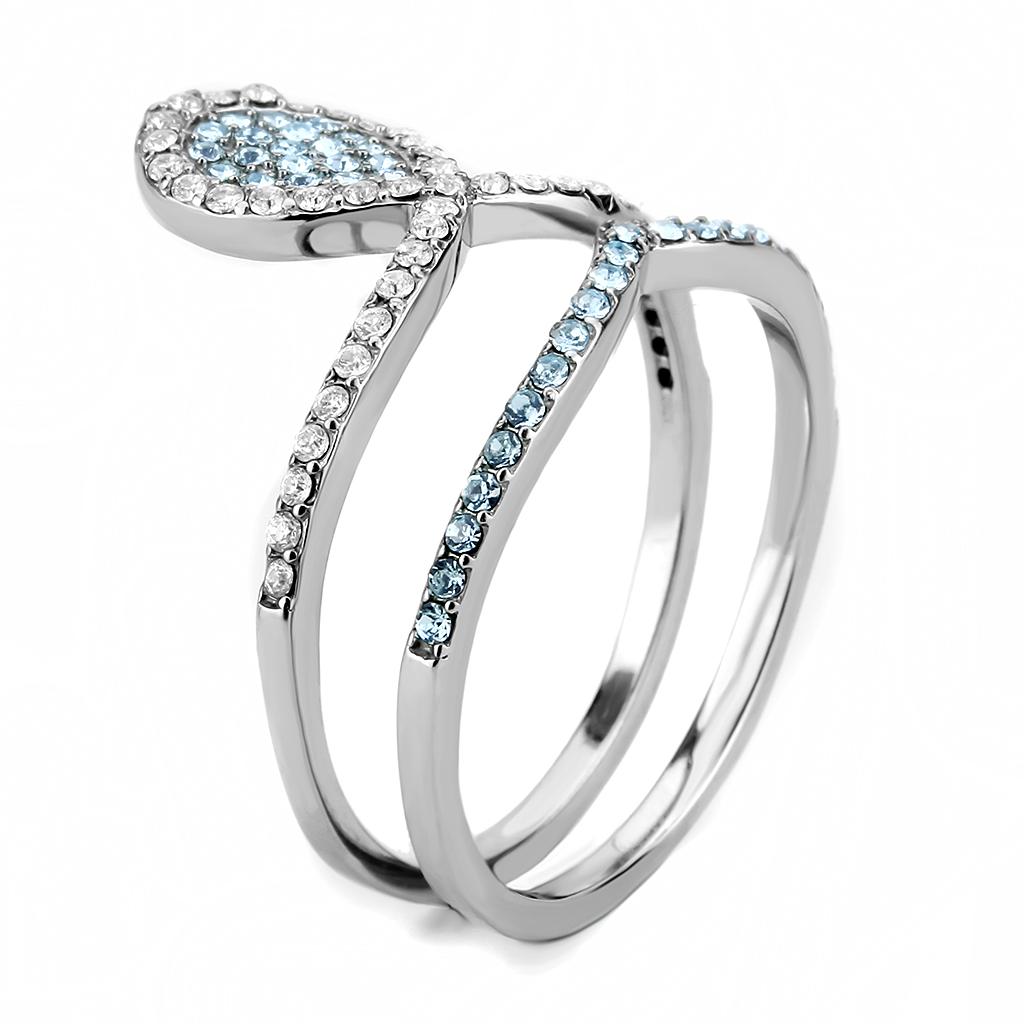 DA268 - High polished (no plating) Stainless Steel Ring with AAA Grade CZ in Sea Blue