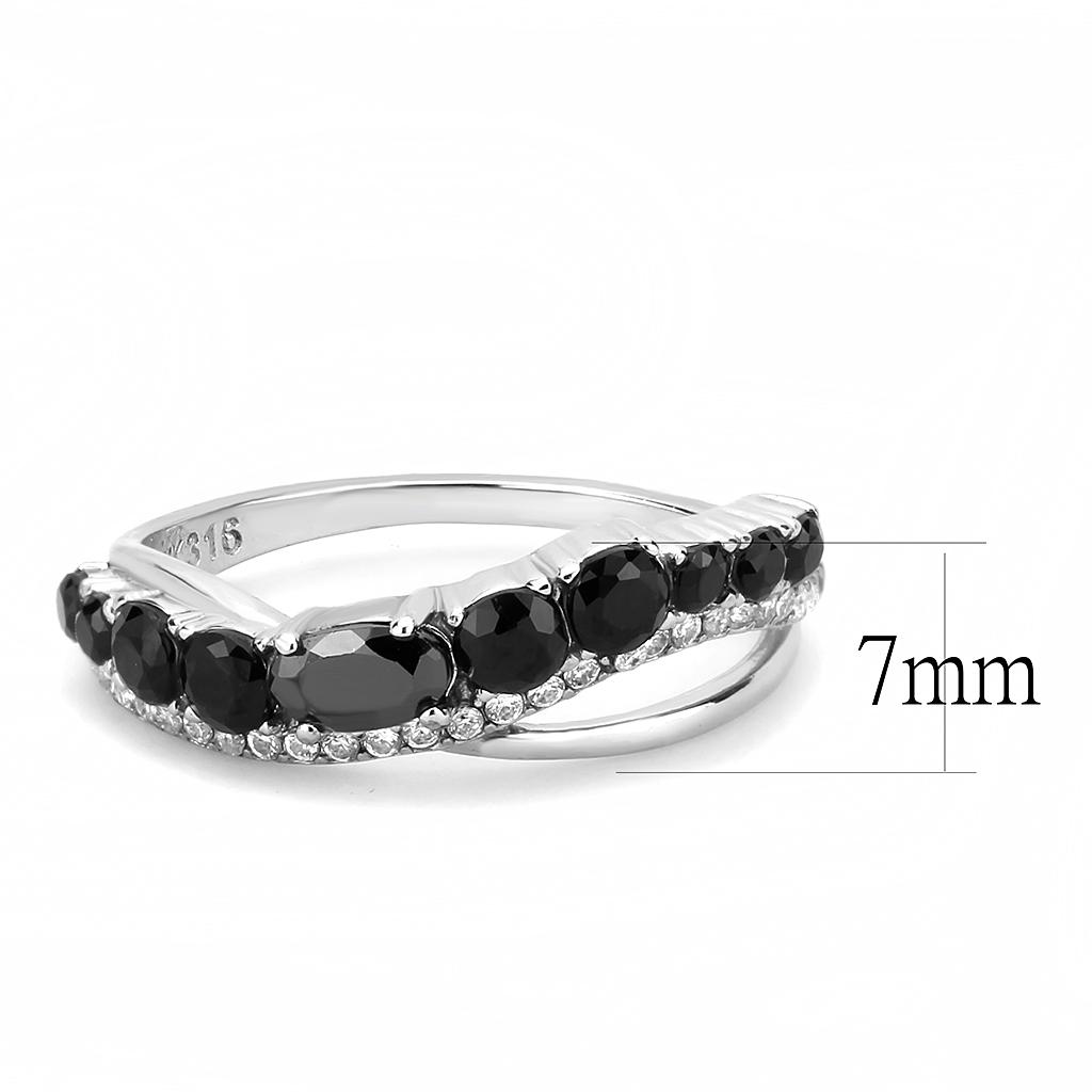 DA269 - High polished (no plating) Stainless Steel Ring with AAA Grade CZ in Black Diamond