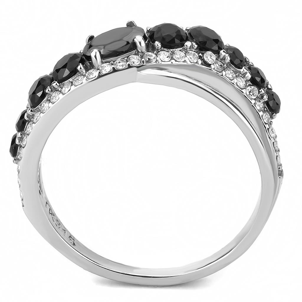 DA269 - High polished (no plating) Stainless Steel Ring with AAA Grade CZ in Black Diamond