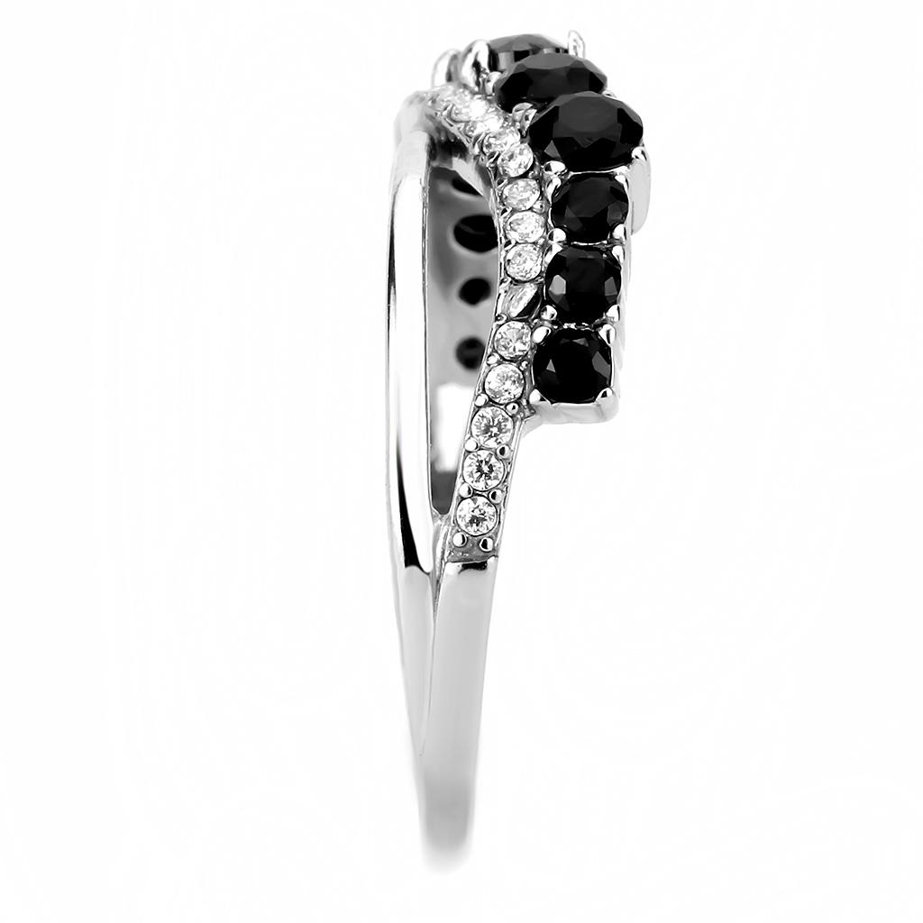 DA269 - High polished (no plating) Stainless Steel Ring with AAA Grade CZ in Black Diamond