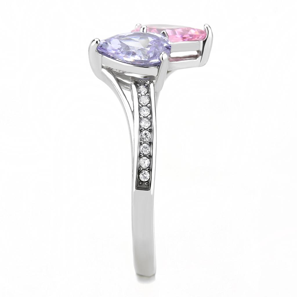 DA270 - High polished (no plating) Stainless Steel Ring with AAA Grade CZ in Multi Color