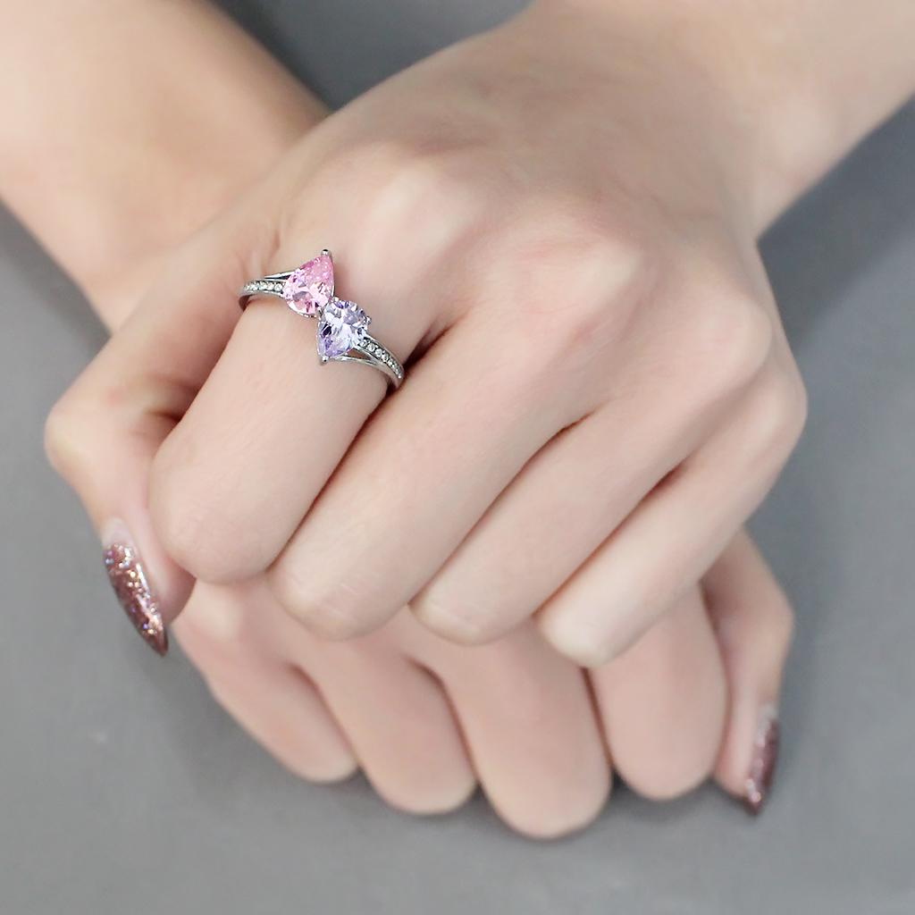 DA270 - High polished (no plating) Stainless Steel Ring with AAA Grade CZ in Multi Color