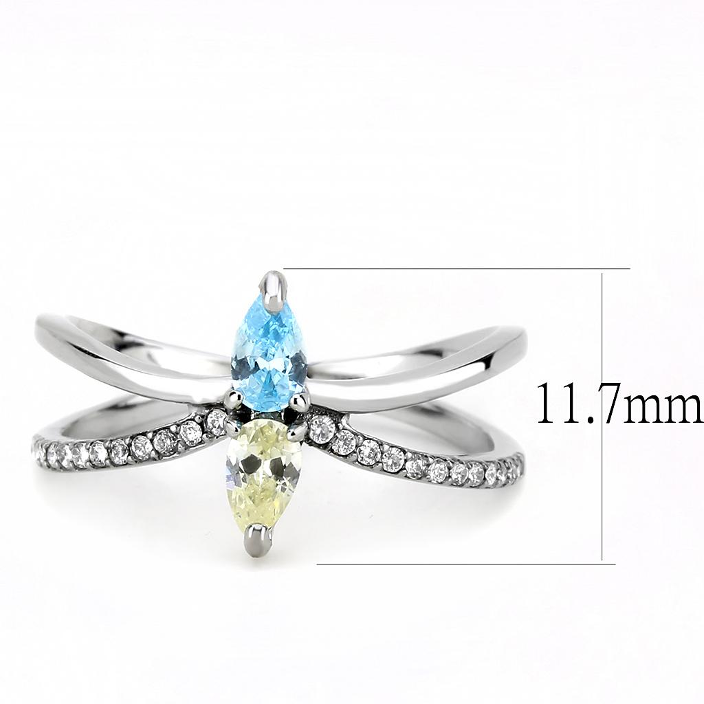 DA271 - High polished (no plating) Stainless Steel Ring with AAA Grade CZ in Multi Color