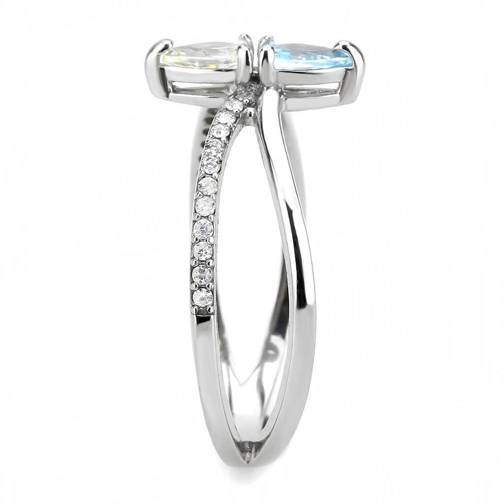 DA271 - High polished (no plating) Stainless Steel Ring with AAA Grade CZ in Multi Color