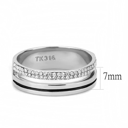 DA275 - High polished (no plating) Stainless Steel Ring with AAA Grade CZ in Clear