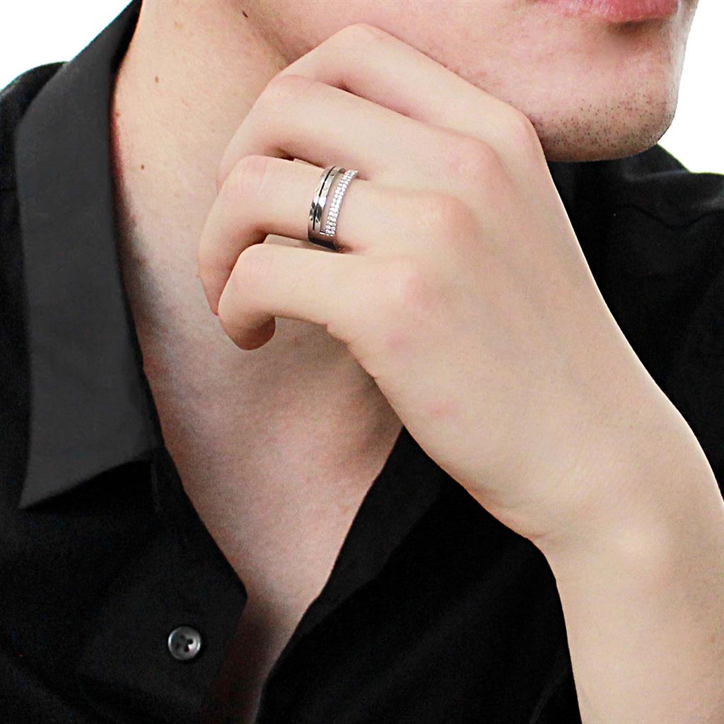DA275 - High polished (no plating) Stainless Steel Ring with AAA Grade CZ in Clear