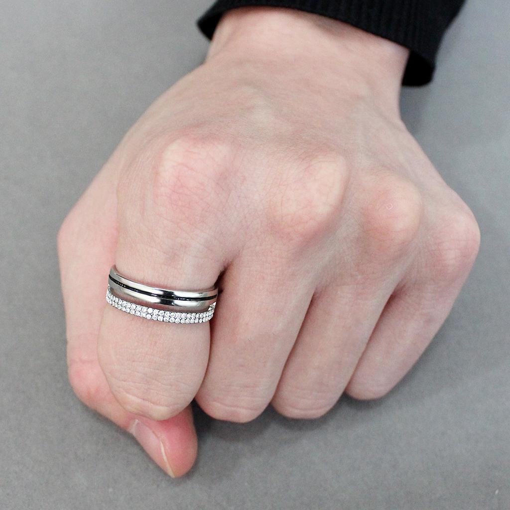 DA275 - High polished (no plating) Stainless Steel Ring with AAA Grade CZ in Clear