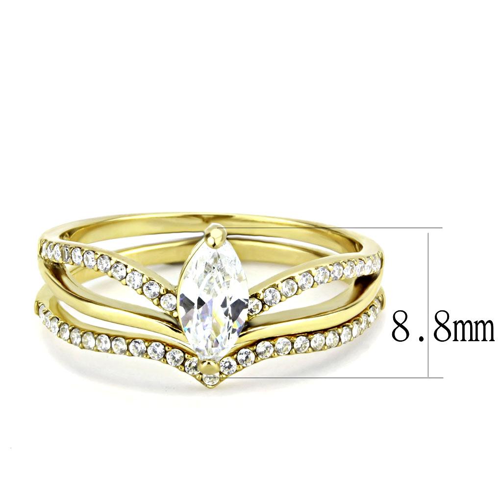 DA276 - IP Gold(Ion Plating) Stainless Steel Ring with AAA Grade CZ in Clear