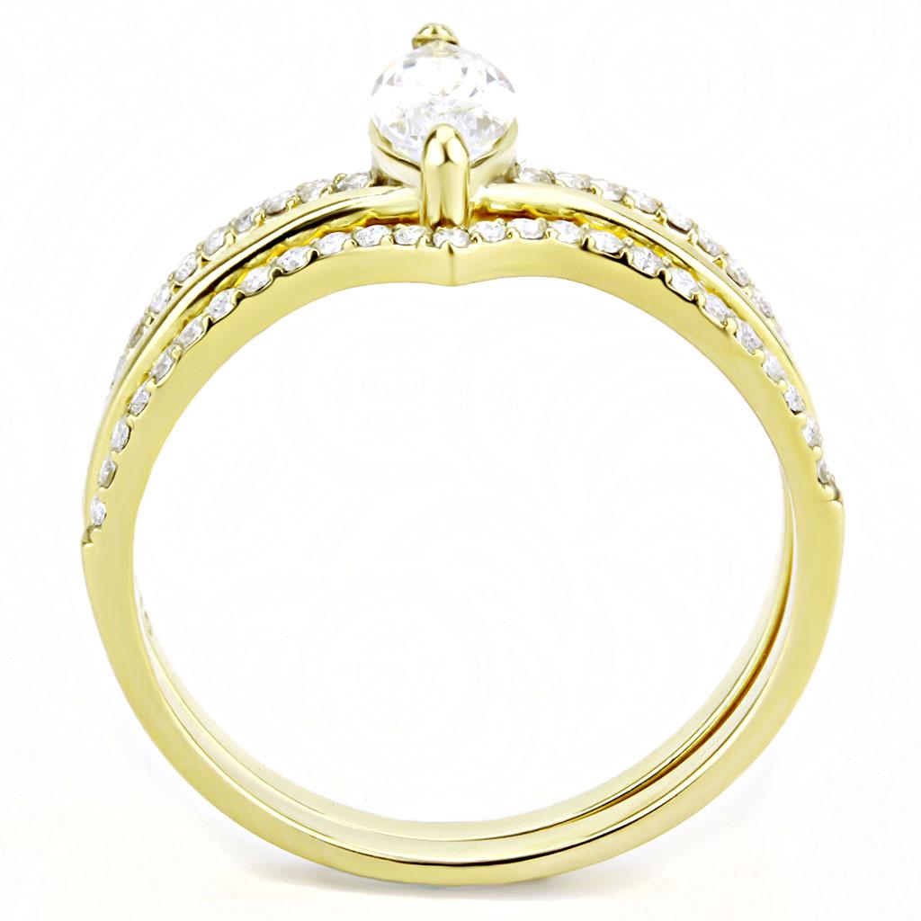 DA276 - IP Gold(Ion Plating) Stainless Steel Ring with AAA Grade CZ in Clear