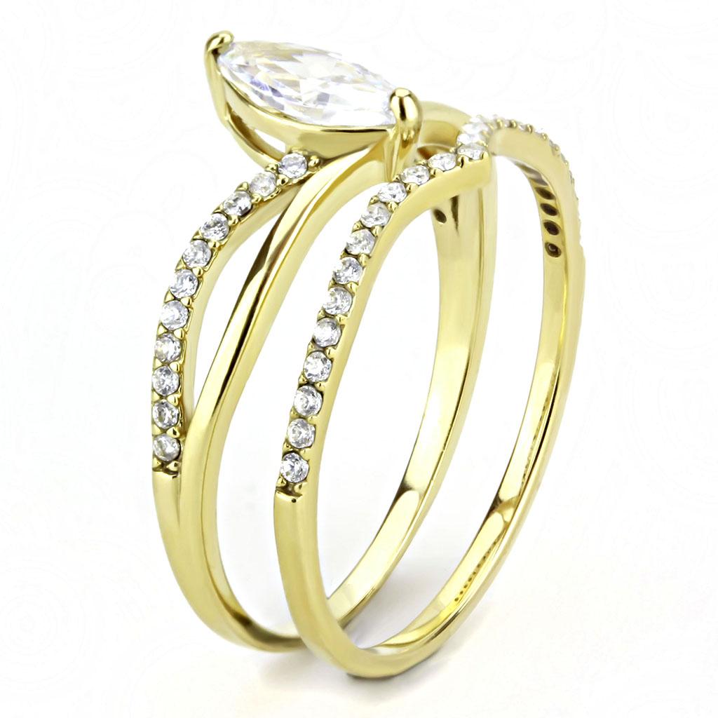 DA276 - IP Gold(Ion Plating) Stainless Steel Ring with AAA Grade CZ in Clear