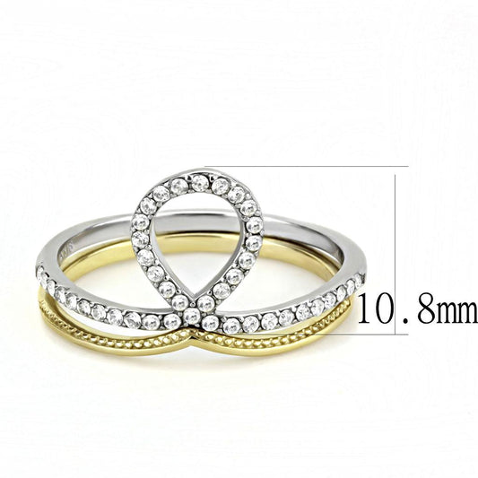 DA278 - Two-Tone IP Gold (Ion Plating) Stainless Steel Ring with AAA Grade CZ in Clear