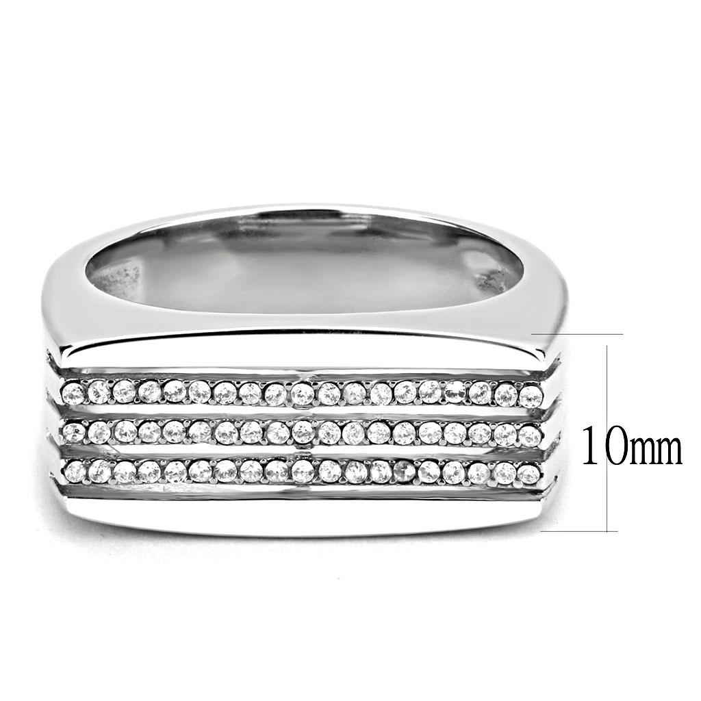 DA279 - High polished (no plating) Stainless Steel Ring with AAA Grade CZ in Clear