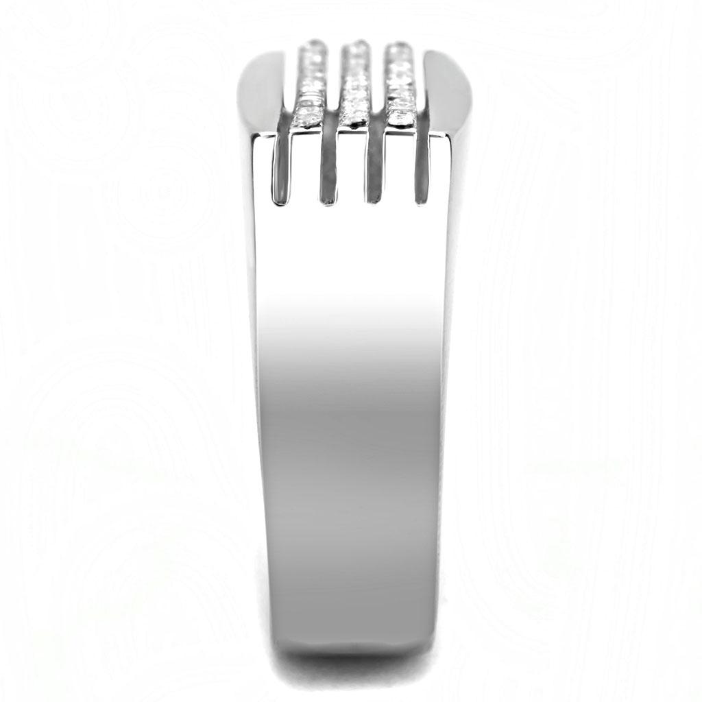 DA279 - High polished (no plating) Stainless Steel Ring with AAA Grade CZ in Clear