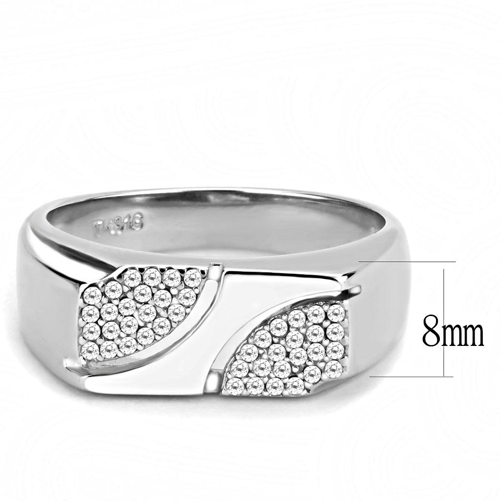 DA280 - High polished (no plating) Stainless Steel Ring with AAA Grade CZ in Clear