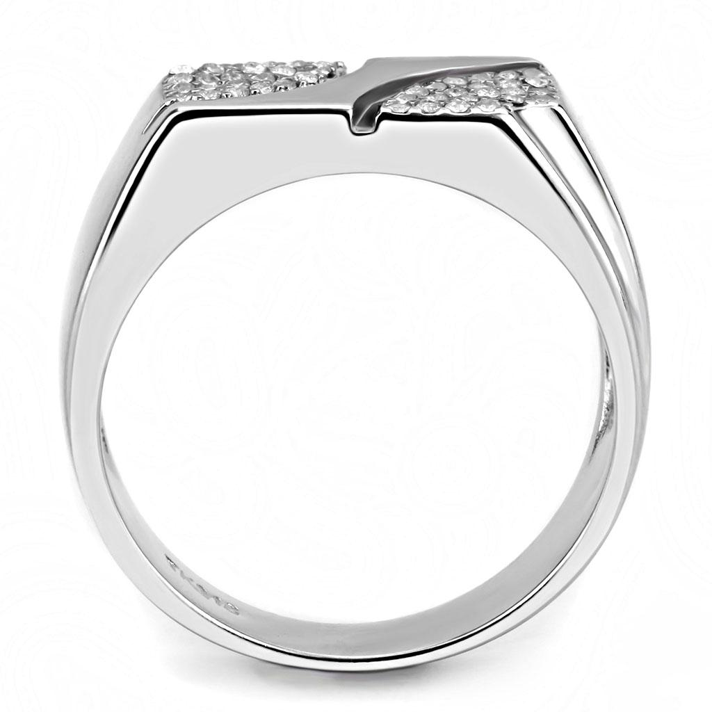 DA280 - High polished (no plating) Stainless Steel Ring with AAA Grade CZ in Clear