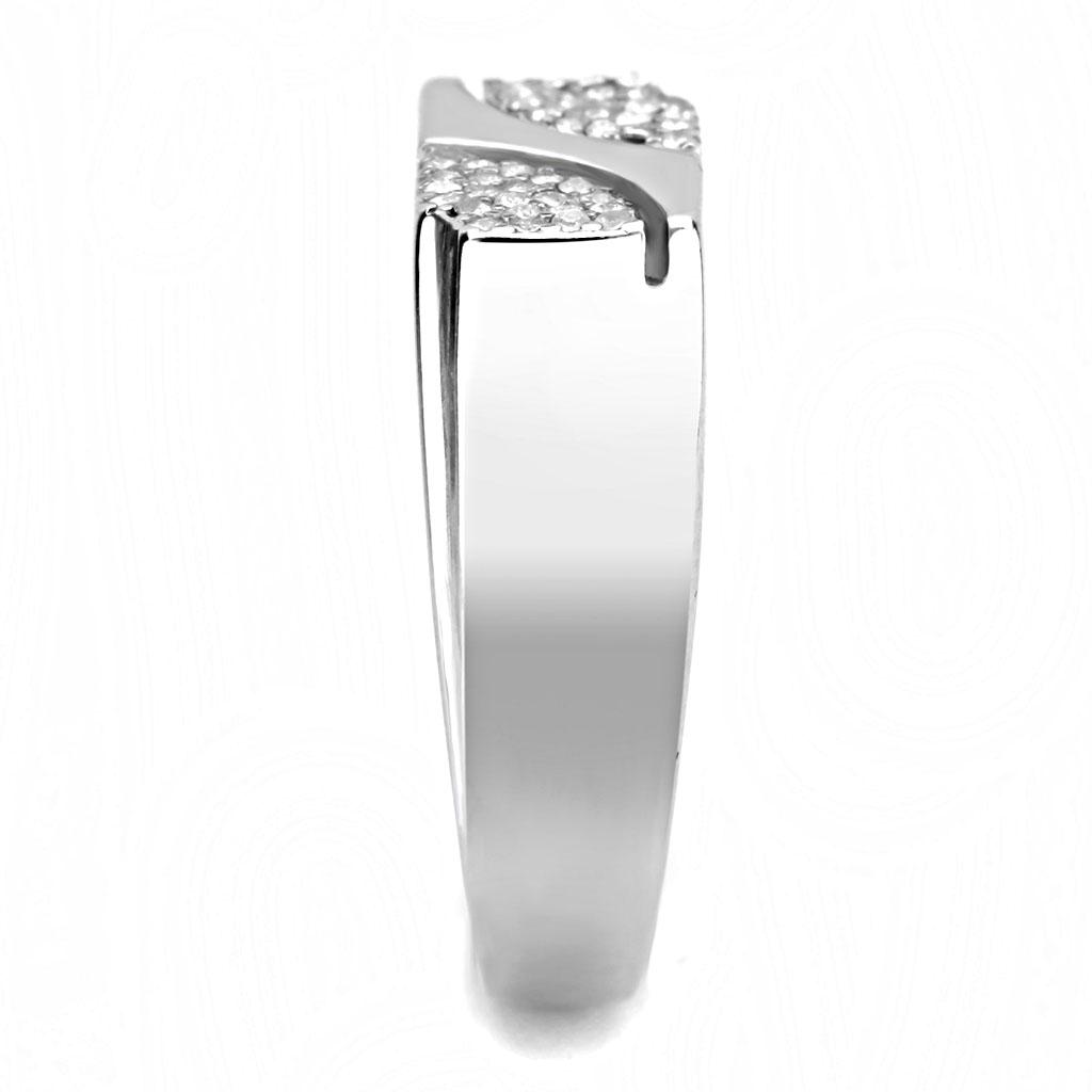 DA280 - High polished (no plating) Stainless Steel Ring with AAA Grade CZ in Clear