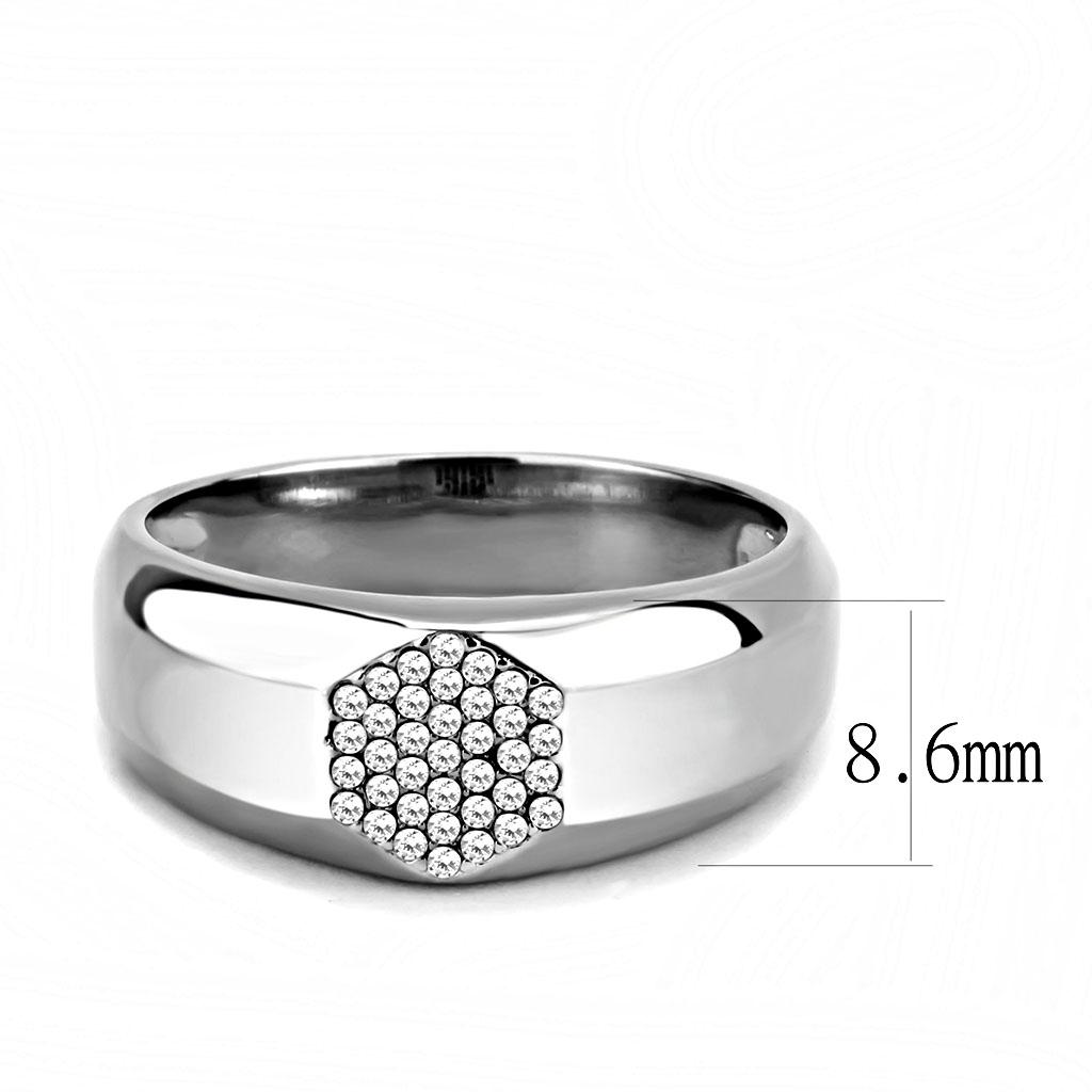 DA281 - High polished (no plating) Stainless Steel Ring with AAA Grade CZ in Clear
