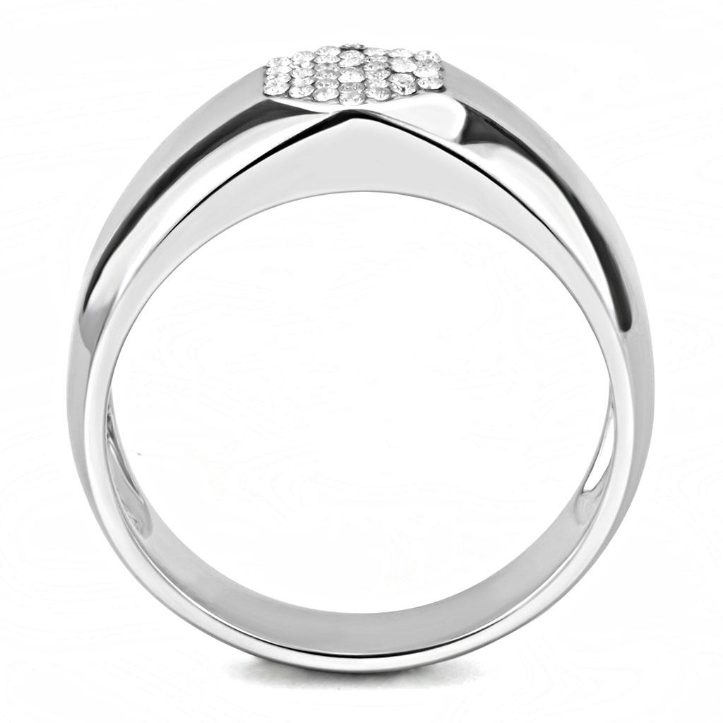 DA281 - High polished (no plating) Stainless Steel Ring with AAA Grade CZ in Clear