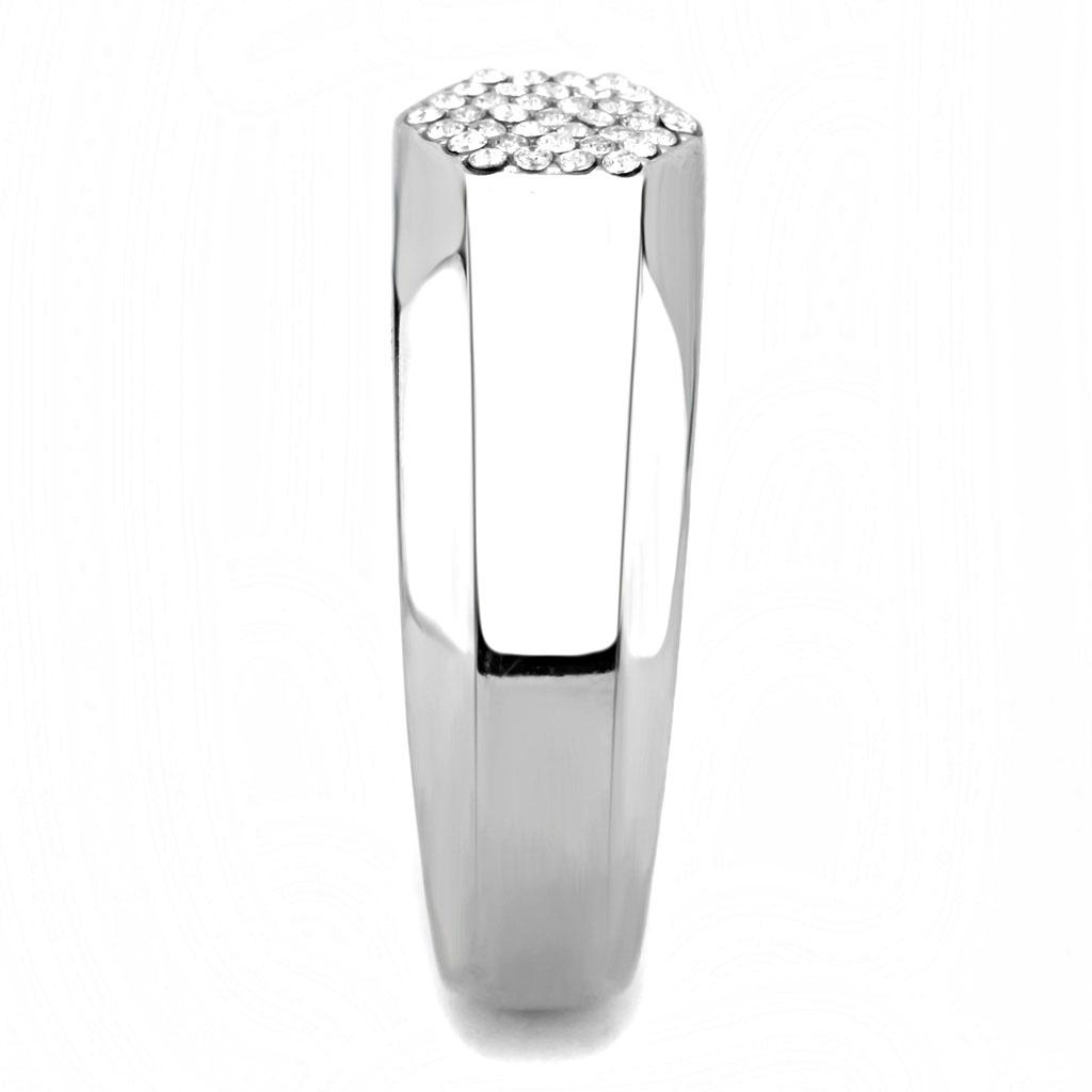 DA281 - High polished (no plating) Stainless Steel Ring with AAA Grade CZ in Clear