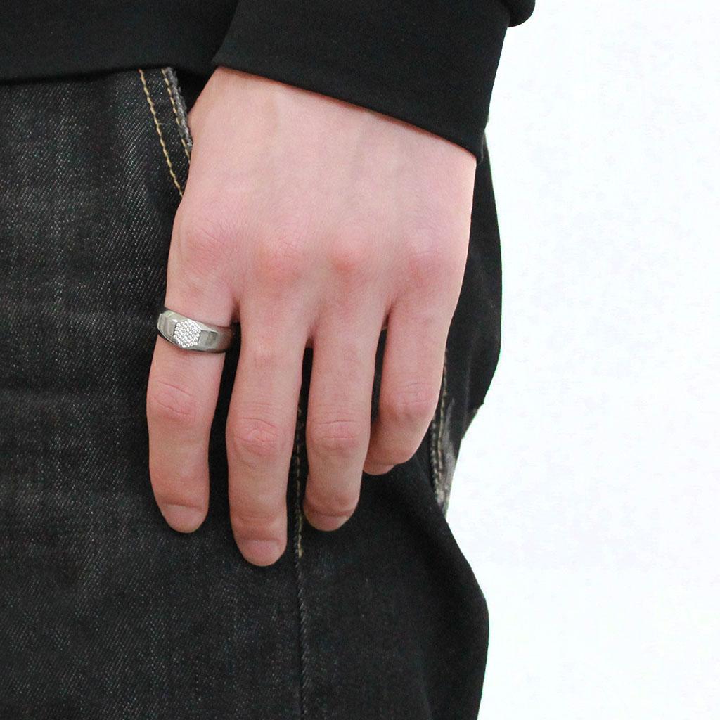 DA281 - High polished (no plating) Stainless Steel Ring with AAA Grade CZ in Clear