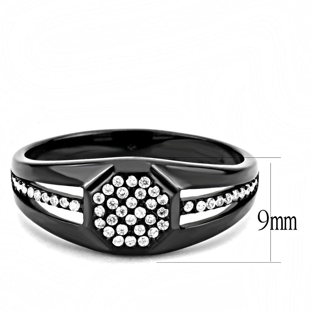 DA282 - IP Black(Ion Plating) Stainless Steel Ring with AAA Grade CZ in Clear