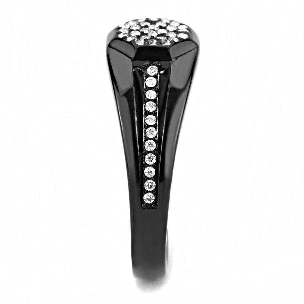 DA282 - IP Black(Ion Plating) Stainless Steel Ring with AAA Grade CZ in Clear