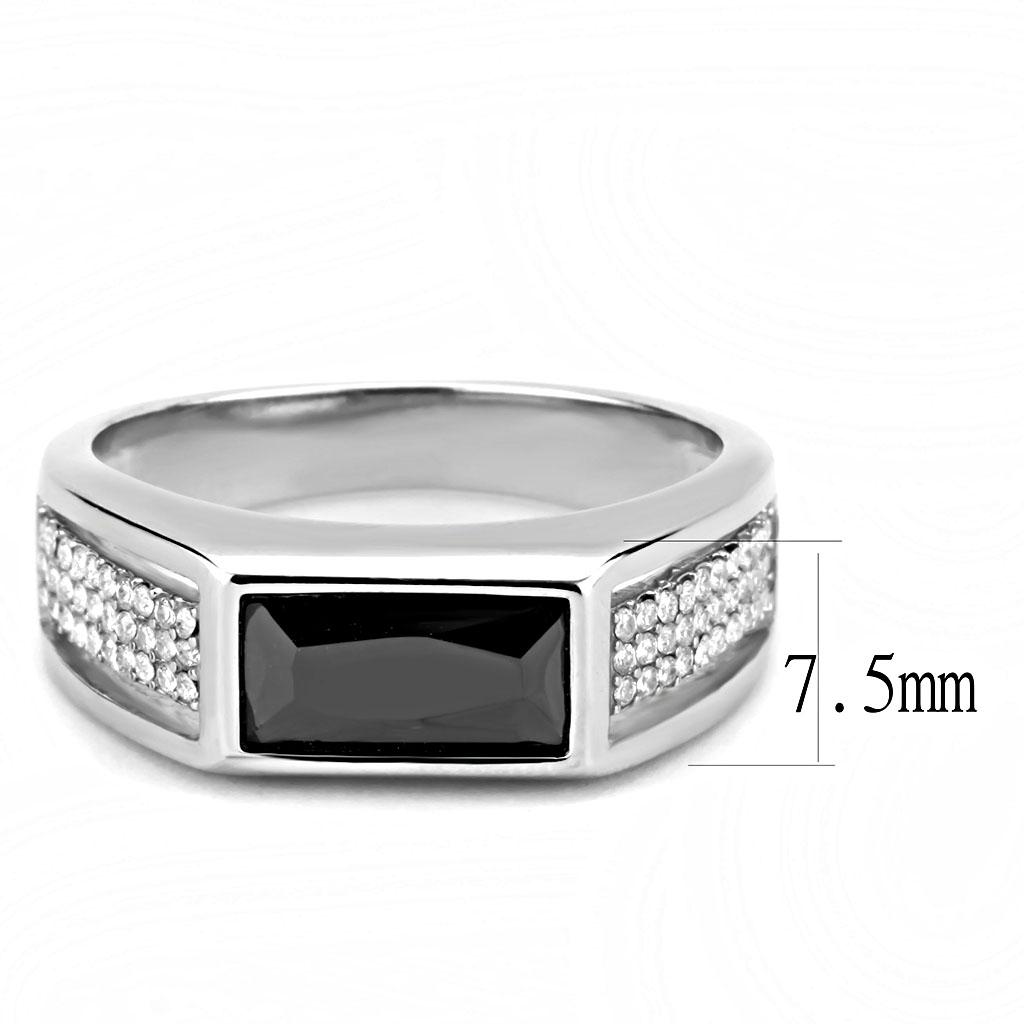 DA284 - High polished (no plating) Stainless Steel Ring with AAA Grade CZ in Black Diamond