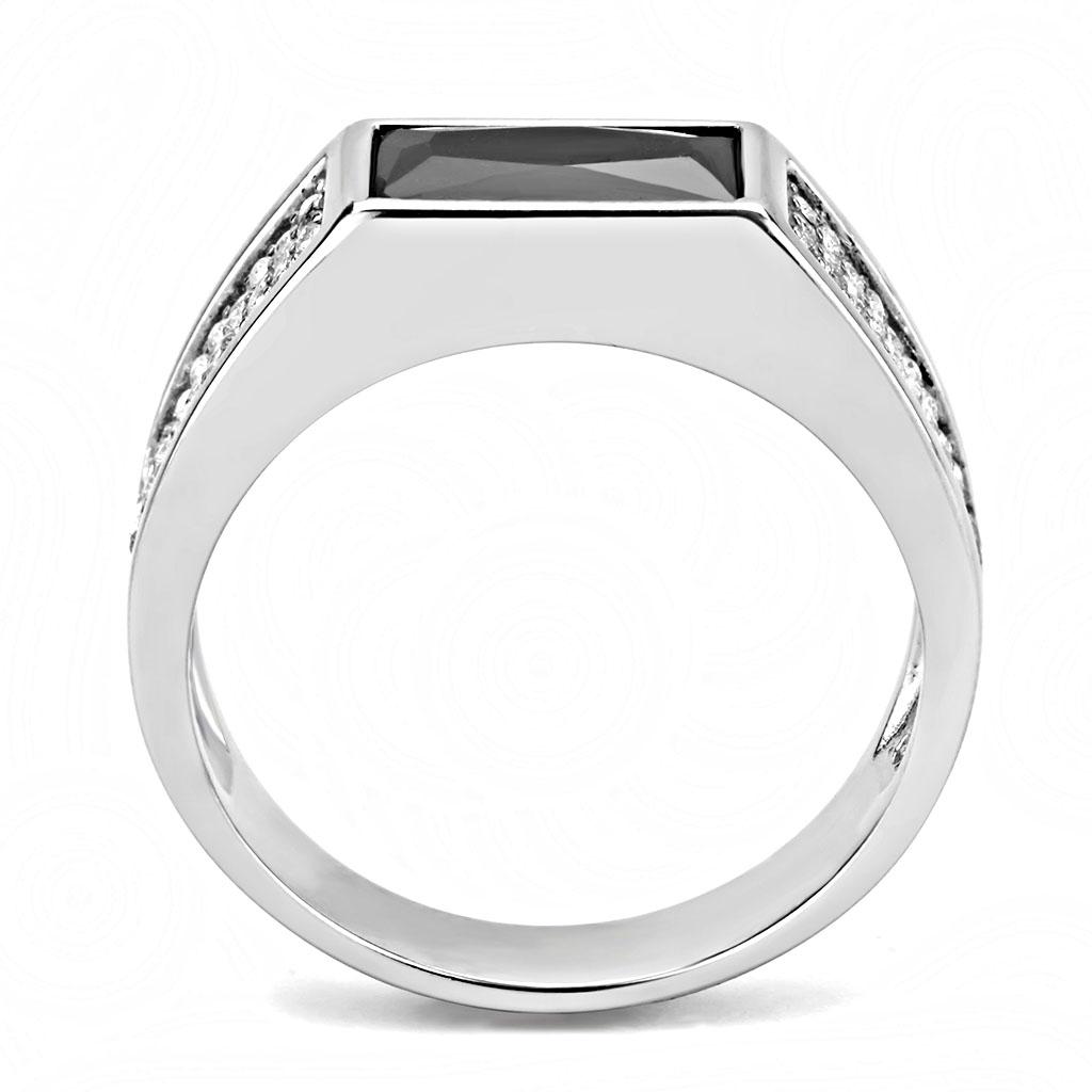 DA284 - High polished (no plating) Stainless Steel Ring with AAA Grade CZ in Black Diamond