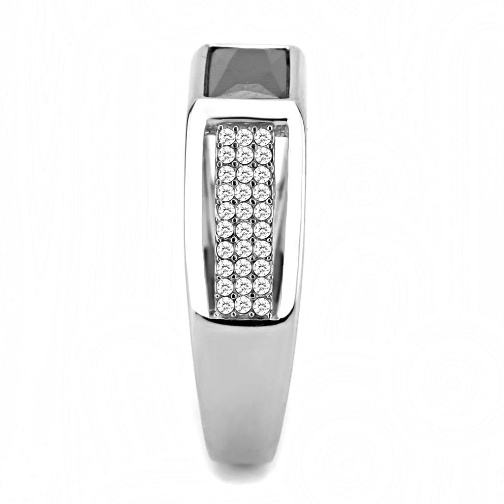 DA284 - High polished (no plating) Stainless Steel Ring with AAA Grade CZ in Black Diamond