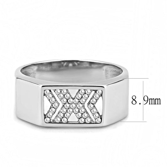 DA285 - High polished (no plating) Stainless Steel Ring with AAA Grade CZ in Clear