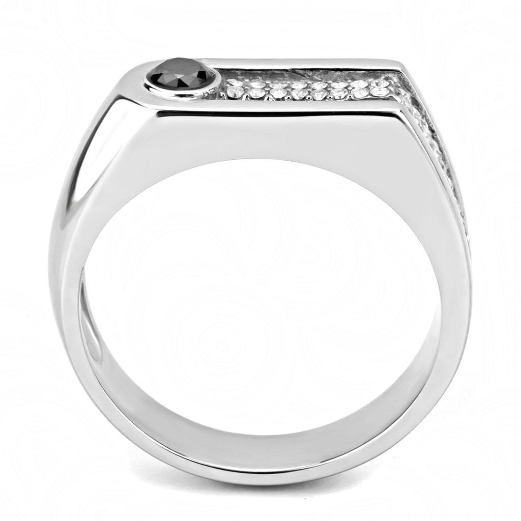 DA286 - High polished (no plating) Stainless Steel Ring with AAA Grade CZ in Black Diamond