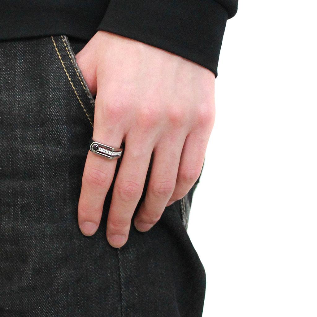 DA286 - High polished (no plating) Stainless Steel Ring with AAA Grade CZ in Black Diamond