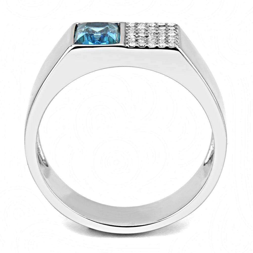 DA287 - High polished (no plating) Stainless Steel Ring with Synthetic in Sea Blue
