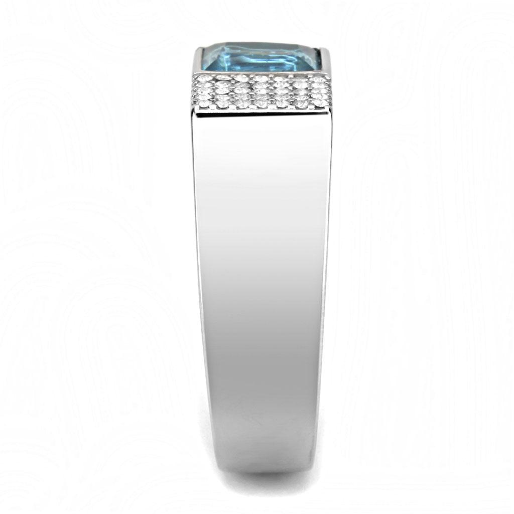 DA287 - High polished (no plating) Stainless Steel Ring with Synthetic in Sea Blue