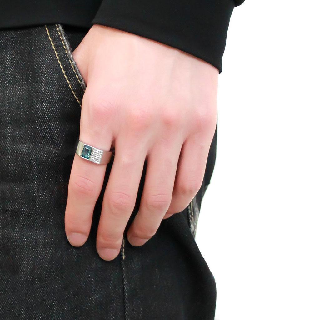 DA287 - High polished (no plating) Stainless Steel Ring with Synthetic in Sea Blue