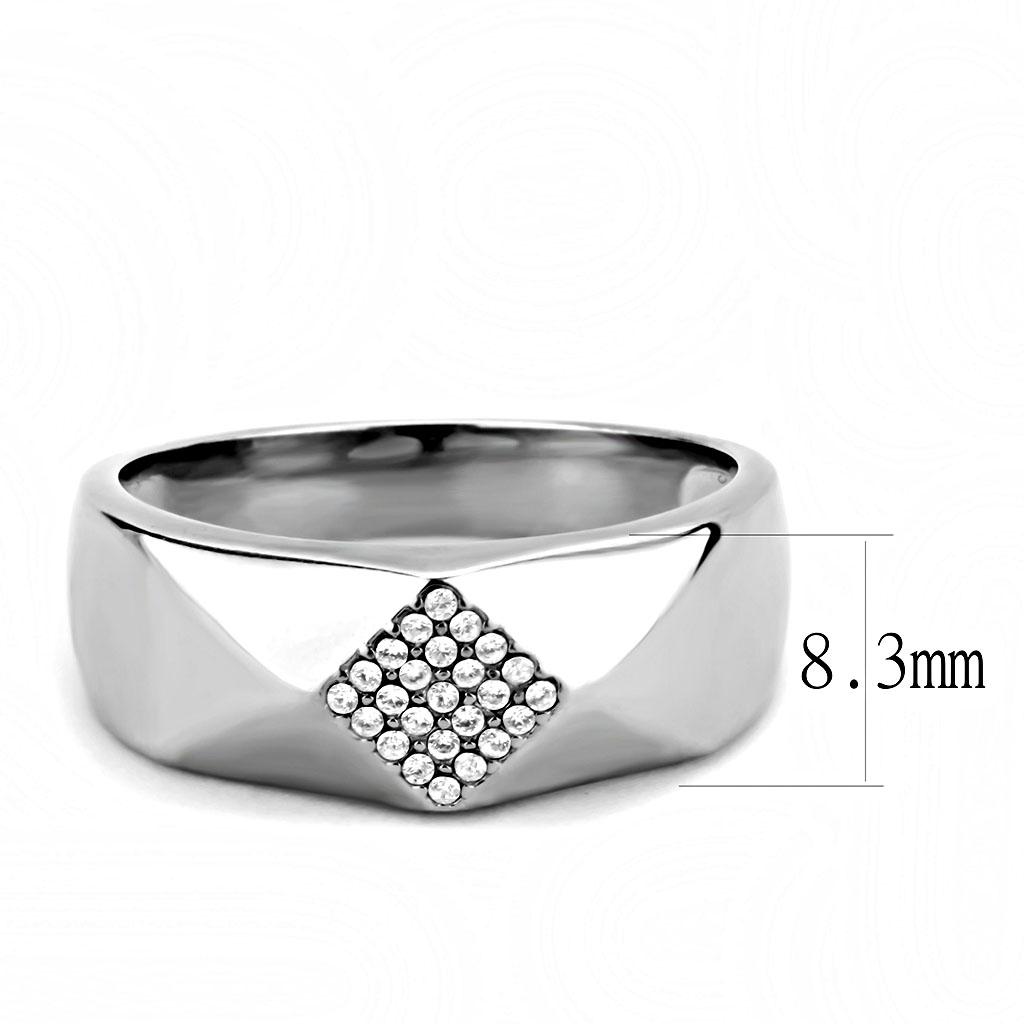 DA288 - High polished (no plating) Stainless Steel Ring with AAA Grade CZ in Clear