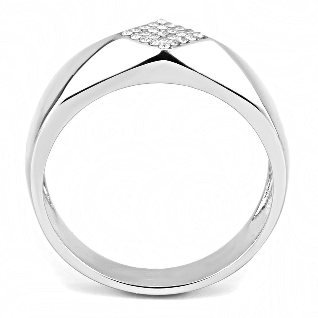 DA288 - High polished (no plating) Stainless Steel Ring with AAA Grade CZ in Clear