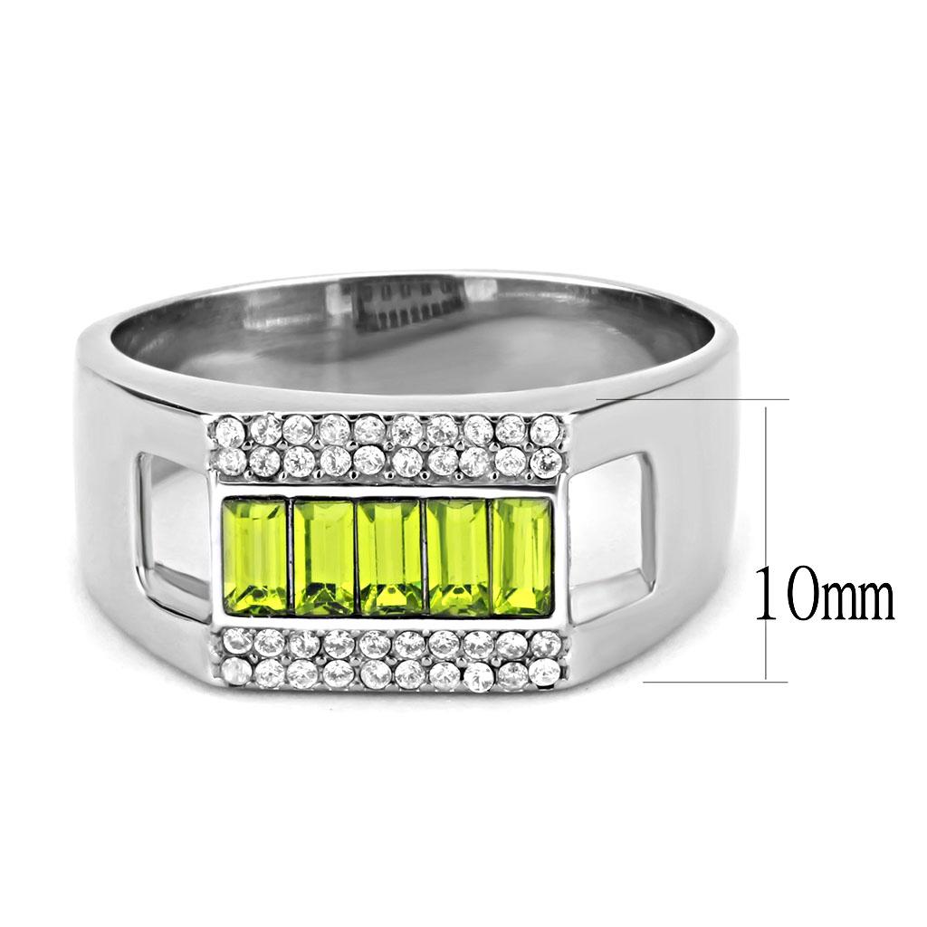 DA289 - High polished (no plating) Stainless Steel Ring with Top Grade Crystal in Olivine color