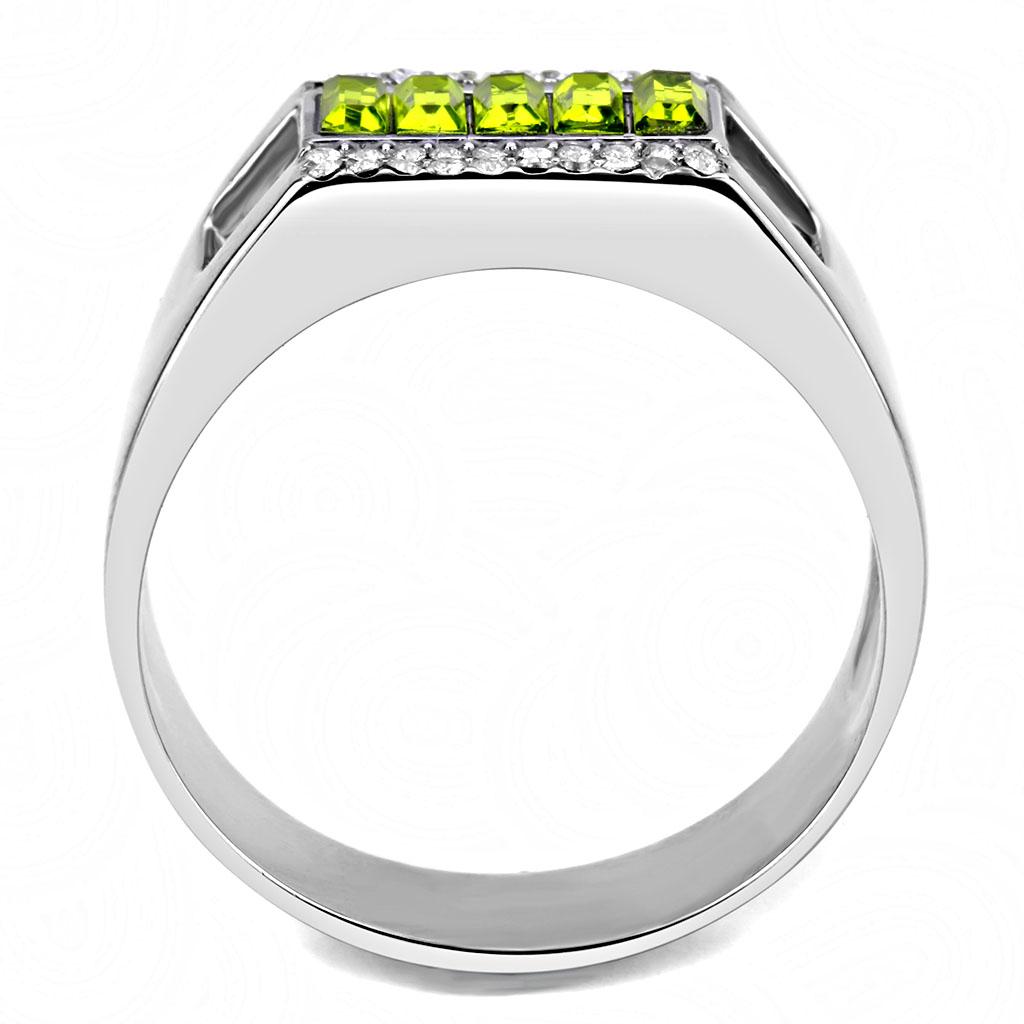 DA289 - High polished (no plating) Stainless Steel Ring with Top Grade Crystal in Olivine color