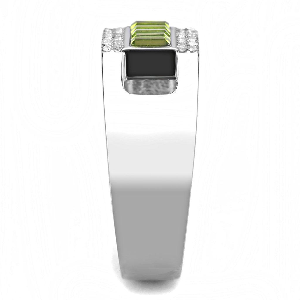 DA289 - High polished (no plating) Stainless Steel Ring with Top Grade Crystal in Olivine color