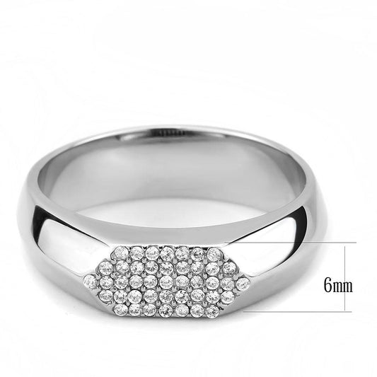 DA302 - No Plating Stainless Steel Ring with AAA Grade CZ in Clear
